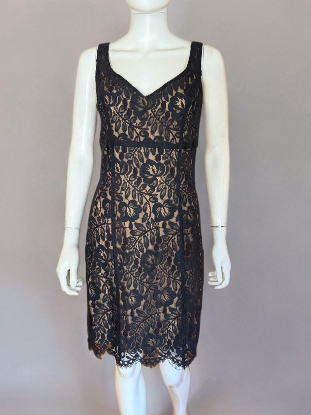 Moda International Black Lace Overlay on Nude Slip Midi Dress